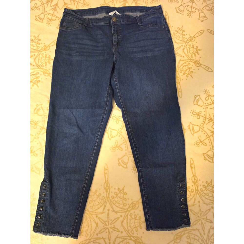 CJ Banks Women's Jeans Size 16W Dark Wash Snap Hem Straight Leg Denim